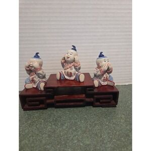 Chinese Three Wise Children Figurines on Wooden Stand – Confucian Virtues –...